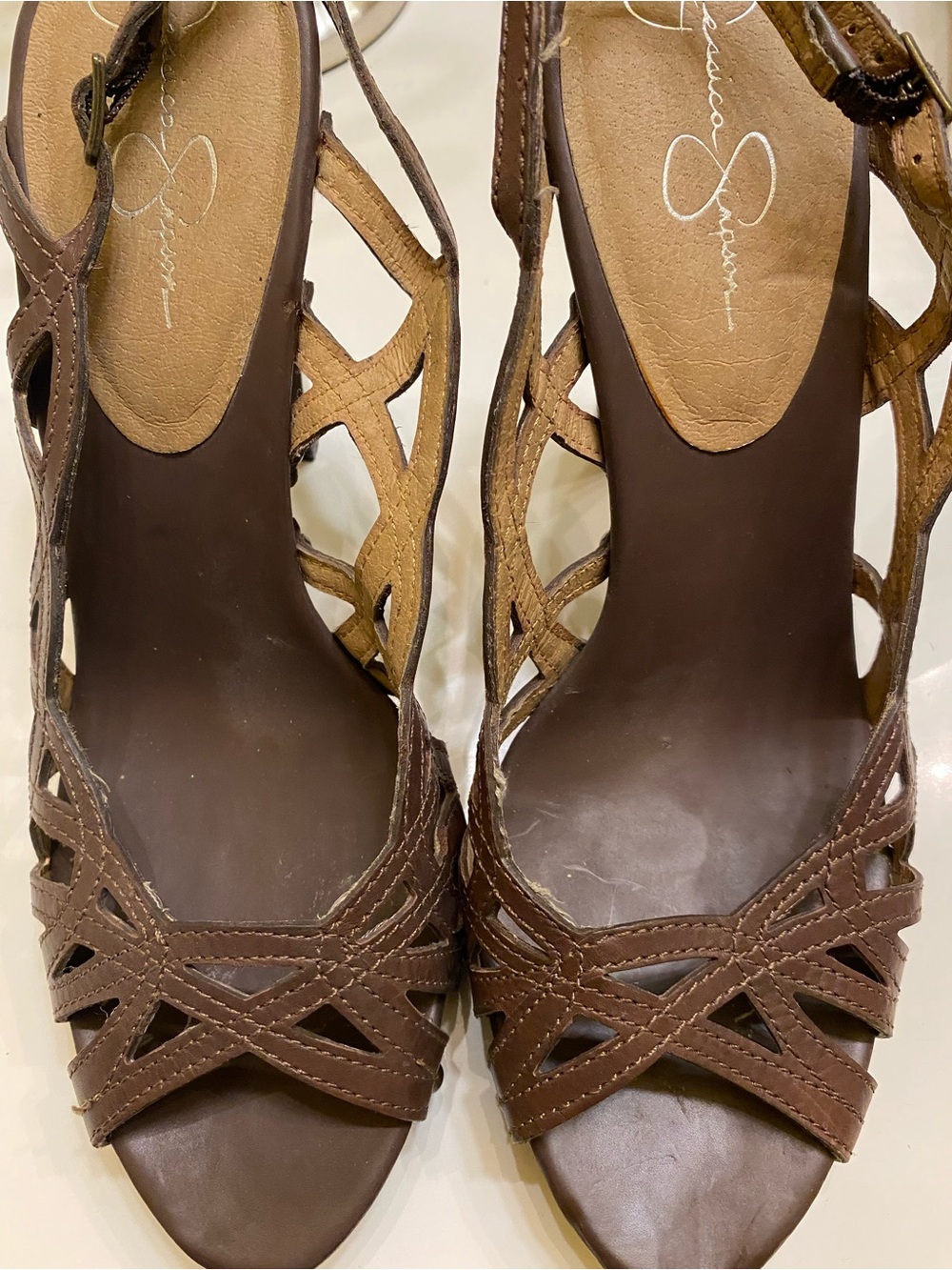 Jessica Simpson Brown Strappy Woven Heeled Sandals